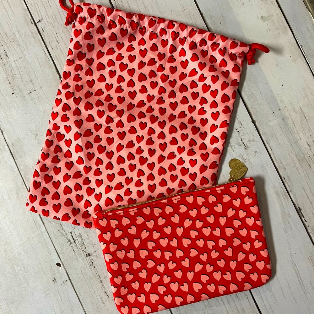 Ipsy Matching Cosmetic Bag Bundle, Set of 2, Red & Pink Hearts Valentine’s Day